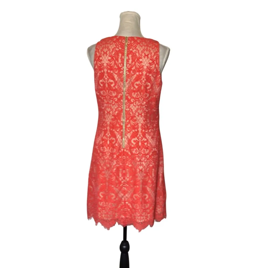 Eliza J Eyelash Lace Overlay Dress Lined Sleeveless Gold Exposed Zipper Sz 6 - Image 2