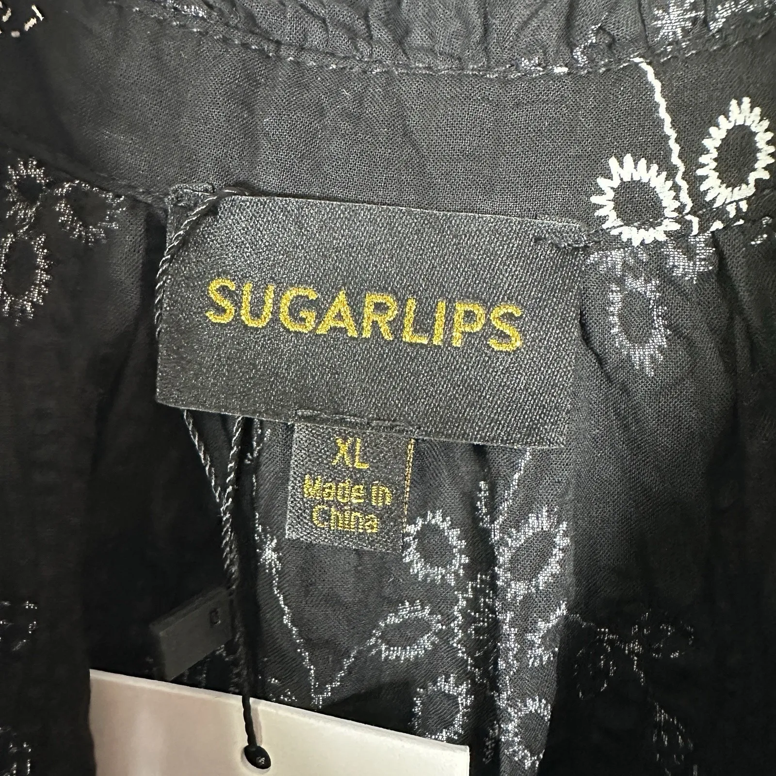 NEW Sugarlips Noelle Split Neck Poplin Tiered Midi Dress Size XL Black Floral - Image 8