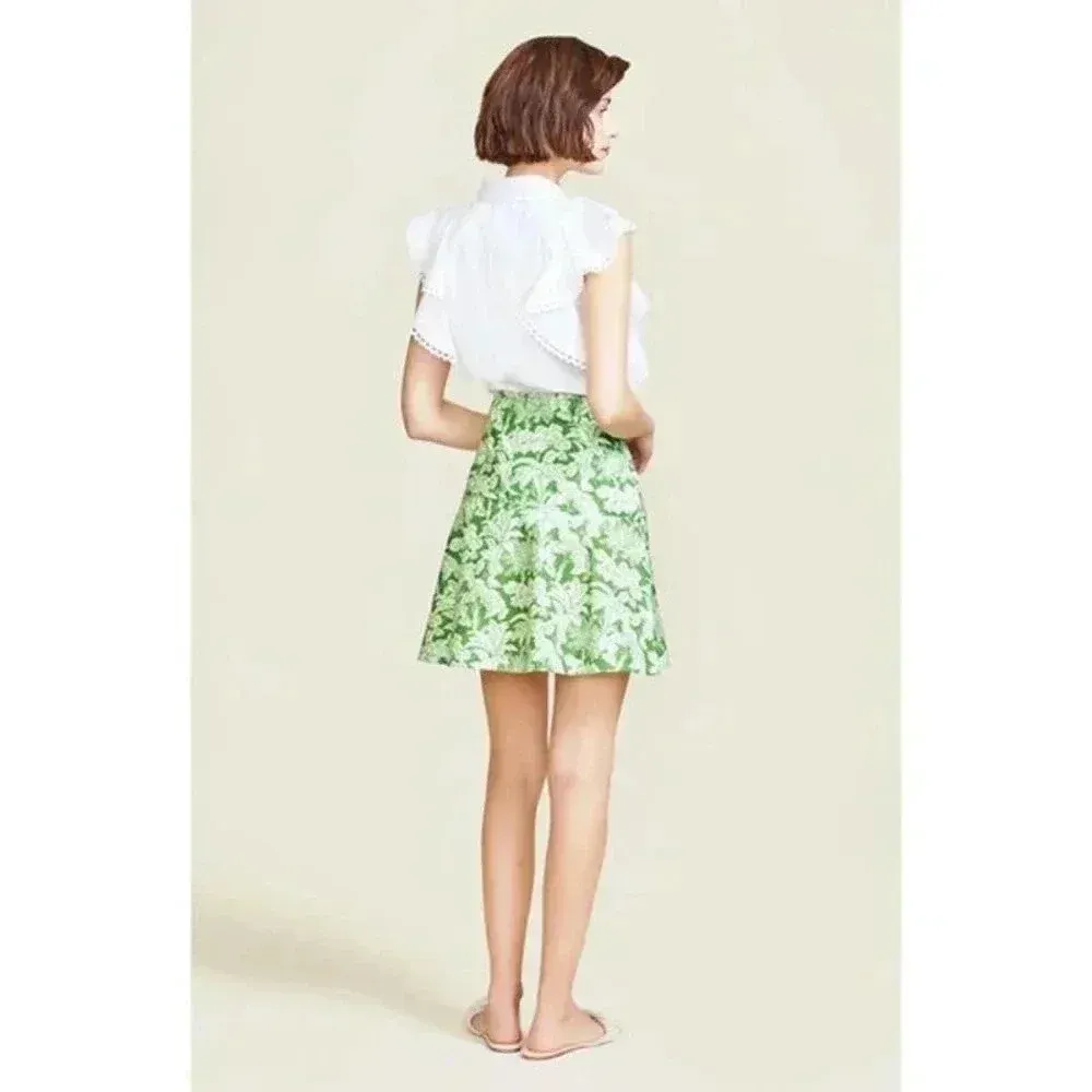 Pearl by Lela Rose Floral Poplin Flounce Skirt – Size 10 Green - Image 2