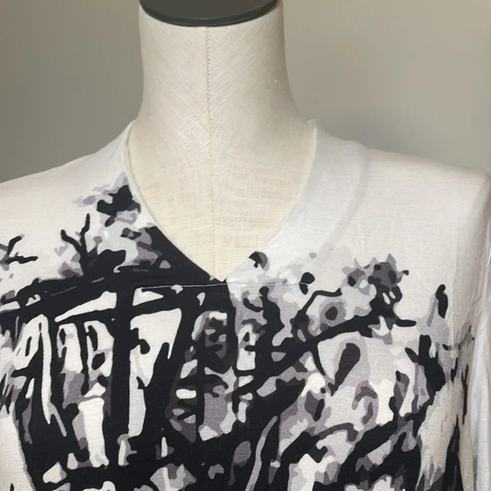 Lemon Grass tunic womens cream abstract top long sleeve blouse shirt bamboo Sz S - Image 7