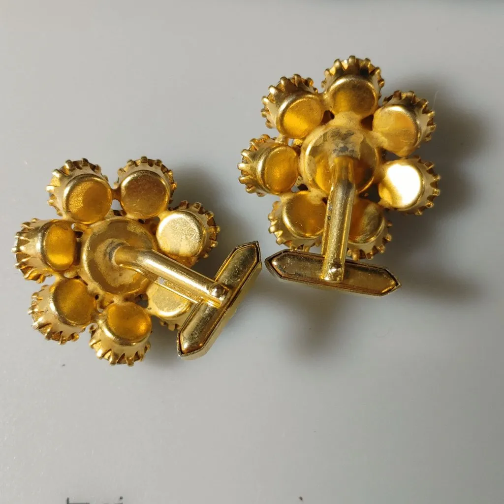 Rivoli Rhinestone Vintage Gold Tone Cufflinks Blue Clear Rhinestones Prong Set - Image 6