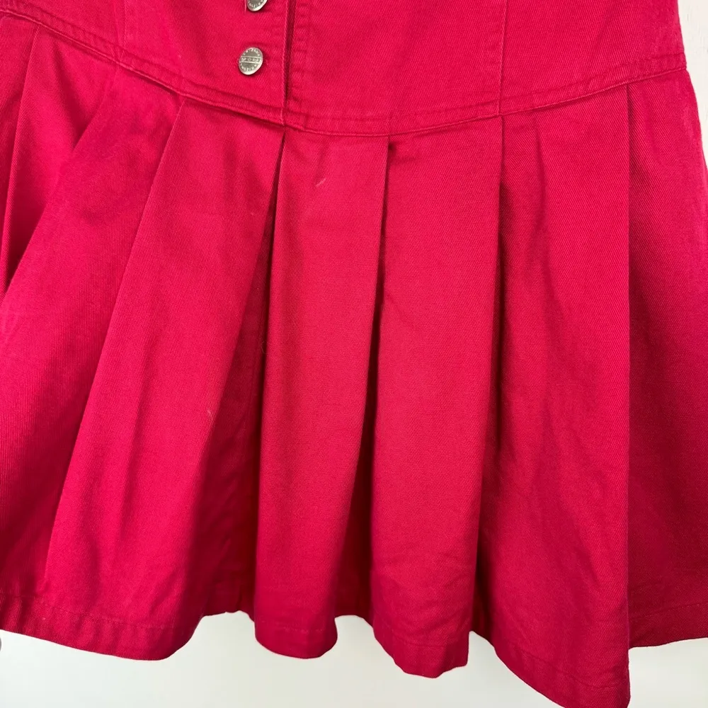 Vtg Y2K Corset Waist Red Pleated Mini Skirt Sz 2 High Rise Button Fly - Image 9