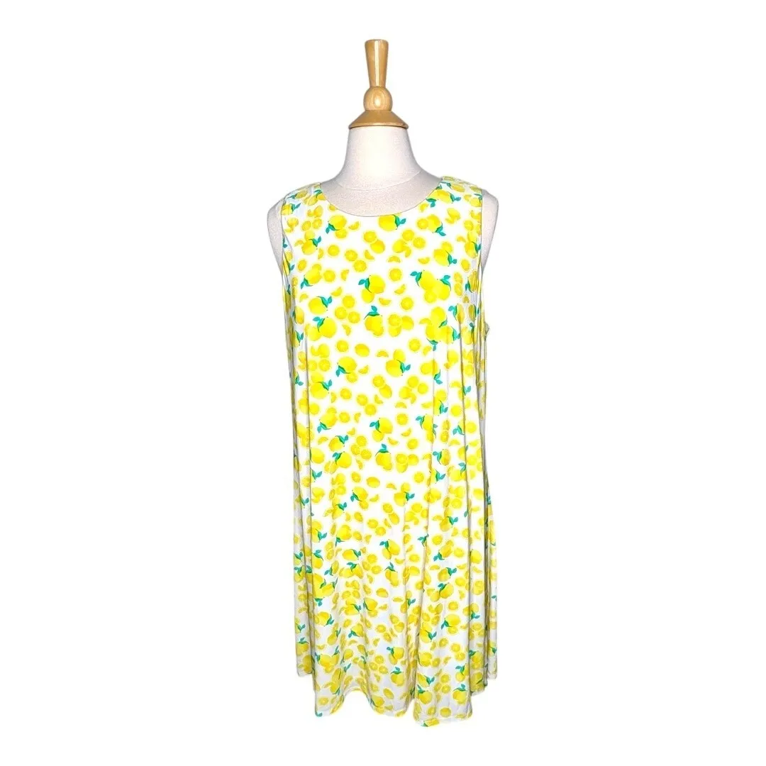 Pappagallo Lemon Print Sleeveless Shift Dress White‎ Yellow Women Size XL - Image 6