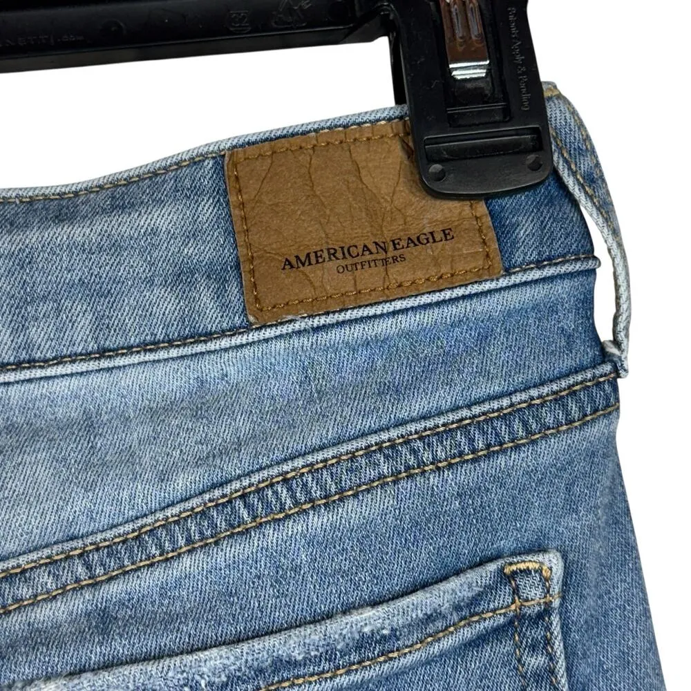 American Eagle SZ 4 Shortie Jean Shorts Distressed Frayed Hems Stretch Low-Rise - Image 4