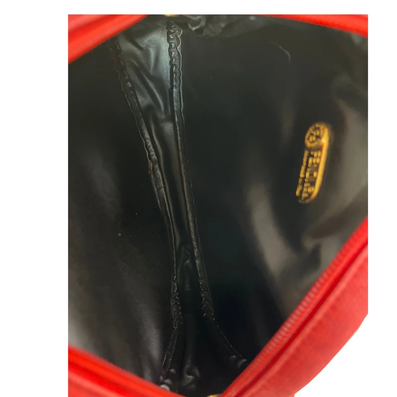 Vintage Fendi Red FF Canvas Crossbody Bag Leather Trim Authentic Made In Italy - Image 5