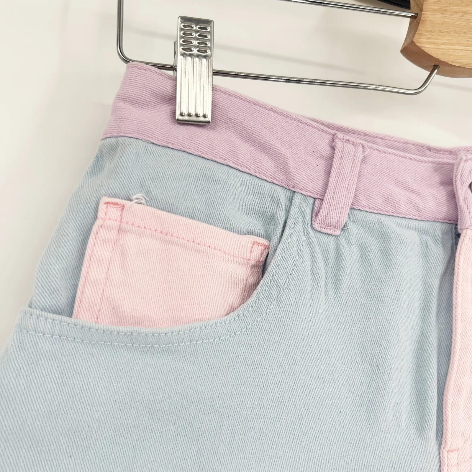 Dolls Kill x Care Bears Pastel Just Add Love Colorblock Denim Shorts Size S - Image 2