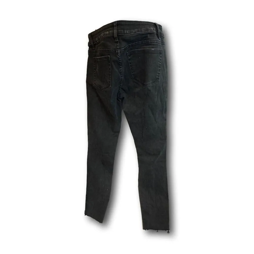 The Kooples Skinny Black Distressed Jeans Raw Hem Size 26 Mid Rise Stretch Denim - Image 3