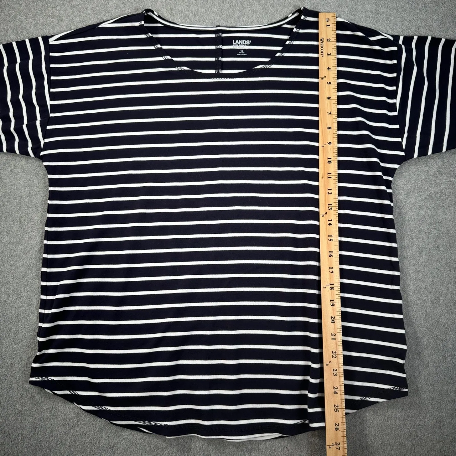 Lands' End Navy Blue Striped Short Sleeve Tee Shirt Women's 1X (16W-18W) Casual - Image 5
