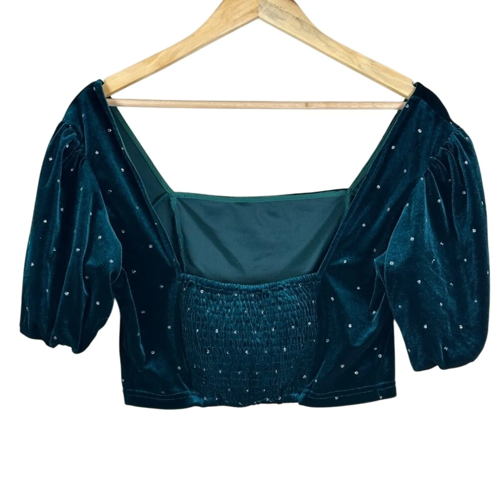 Cider Womens Coquette Velvet Polka Dot Crop Top Size L Green Romantic Fairy - Image 4