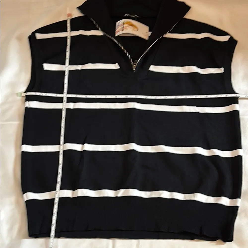 Pretty Garden Black and White Striped Zip-Up Vest Women Size Medium - Image 5