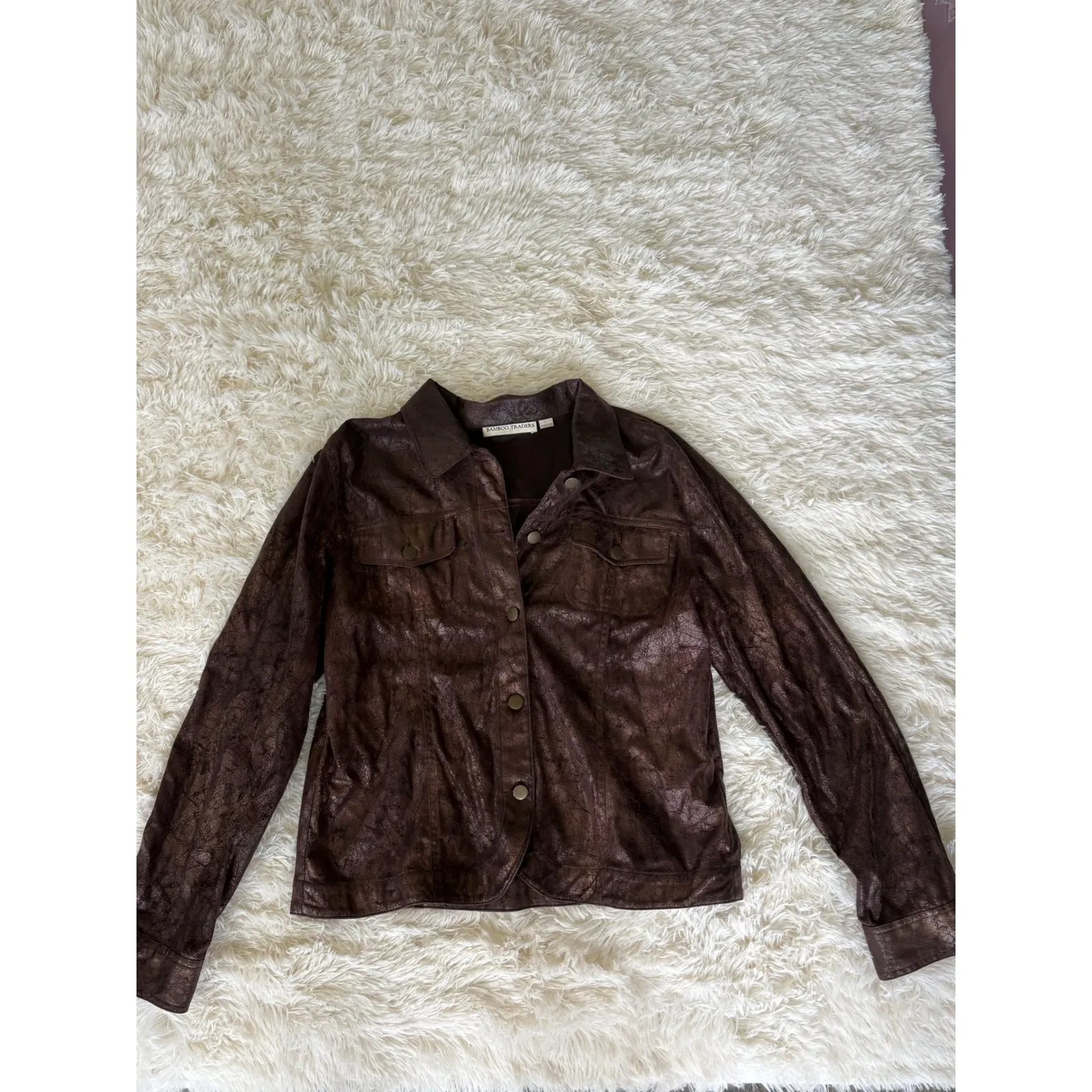 Bamboo Traders Jacket Brown Button Down Shirt Faux Leather Snakeskin Women's Size L - Image 2