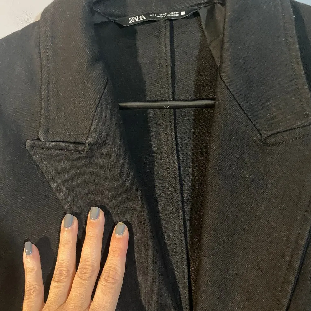 Zara Black One Button Front Collared Notched Oversized Blazer Jacket Women Sz S - Image 7
