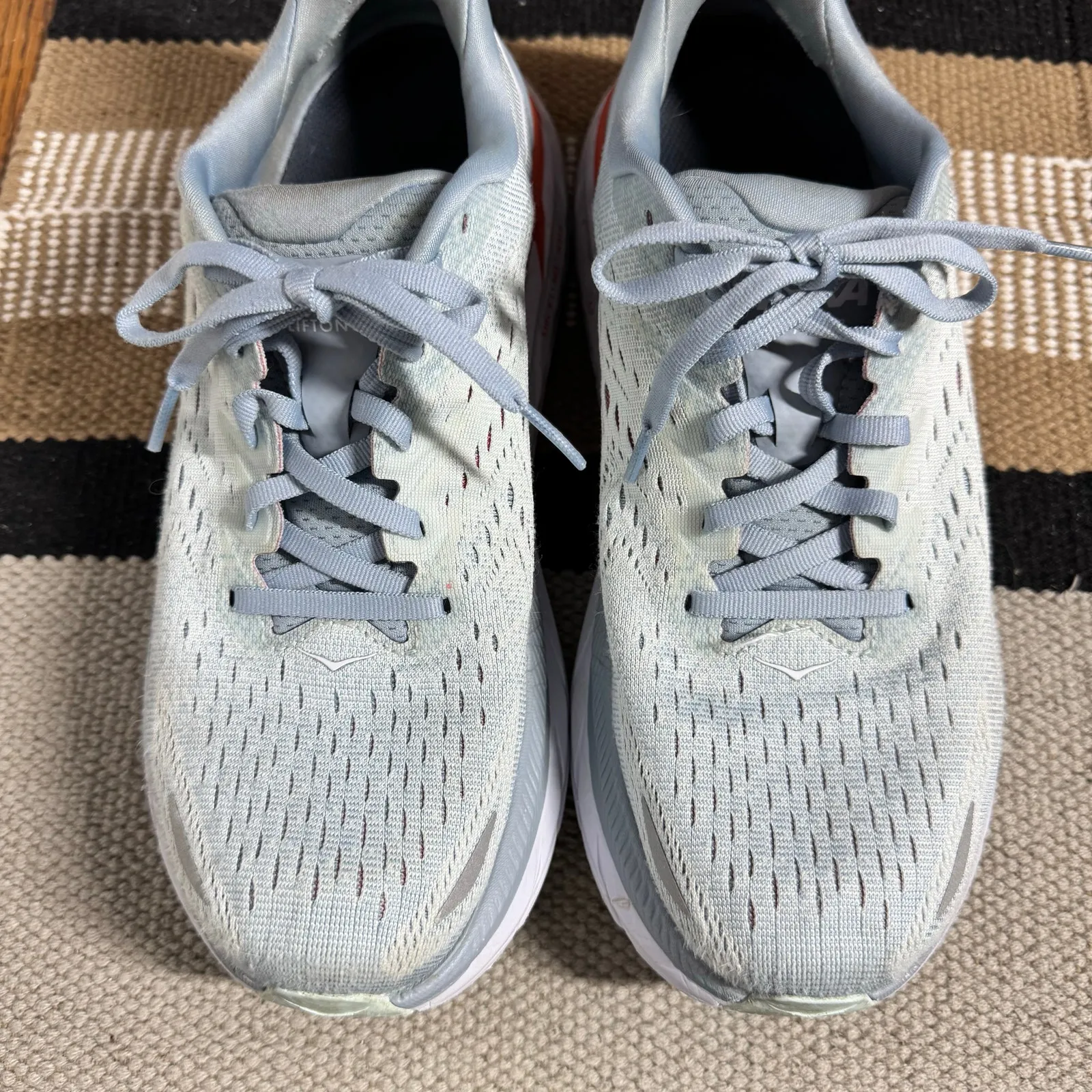 Hoka One One Sneaker Clifton 8 Running Shoes Blue/Gray Women 9.5D Running Walk - Image 2