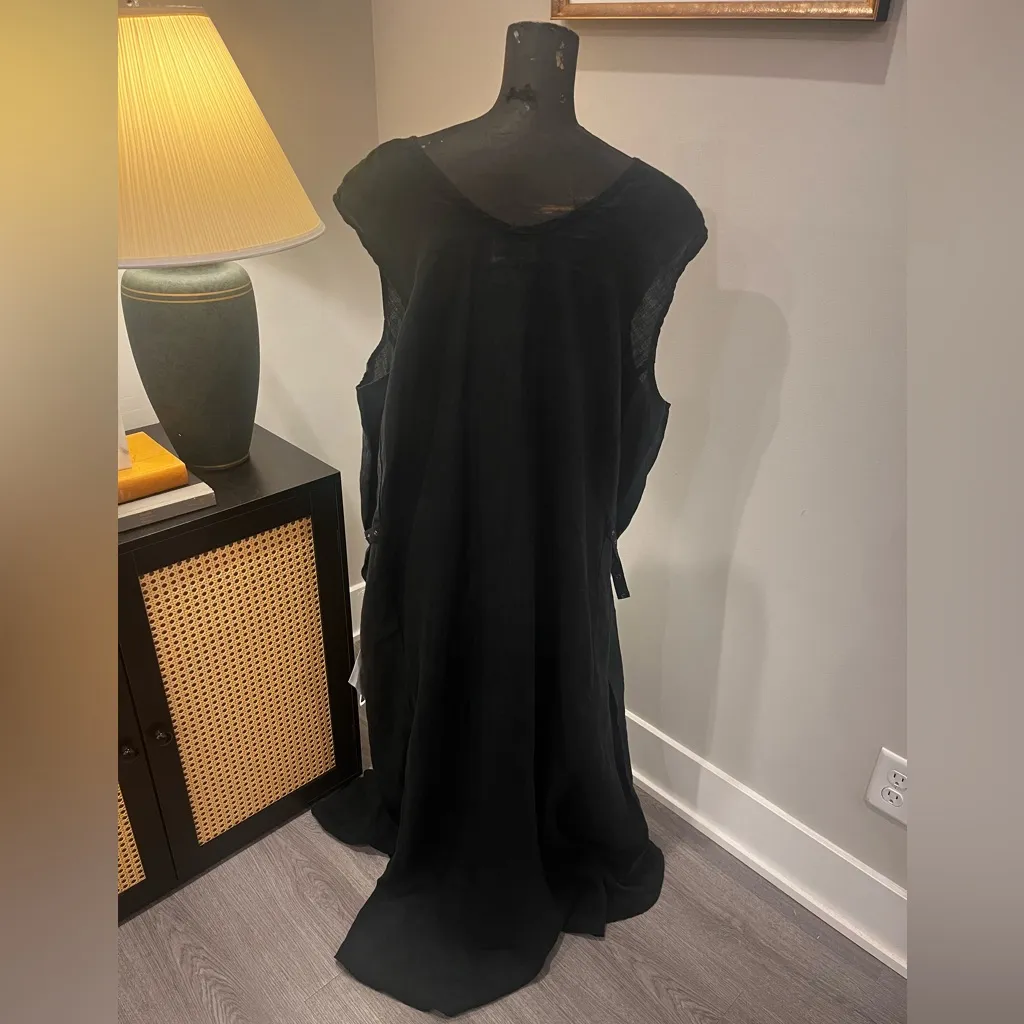NWT Flax by Jeanne Engelhart Black Linen Lagenlook Maxi Dress 3G Scoop Neck - Image 4