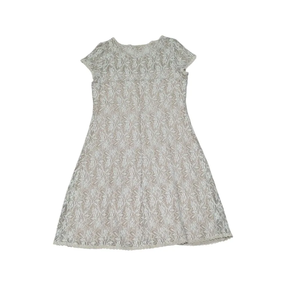 Sundance Sweetheart Lace Dress Cream Off White Short Sleeve Cap Womens Large - Image 3