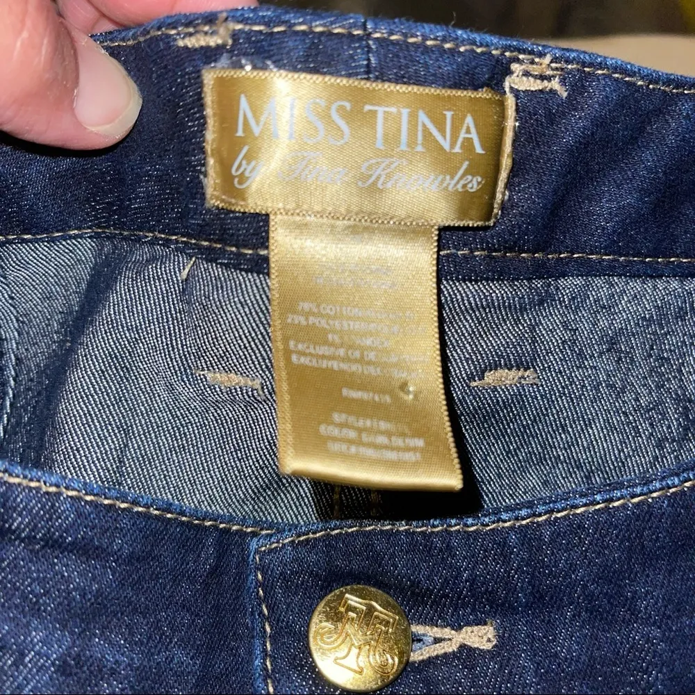 Miss Tina By Tina Knowles Women’s Jeans Size 18 Dark Denim Gold Stitching Blue - Image 4