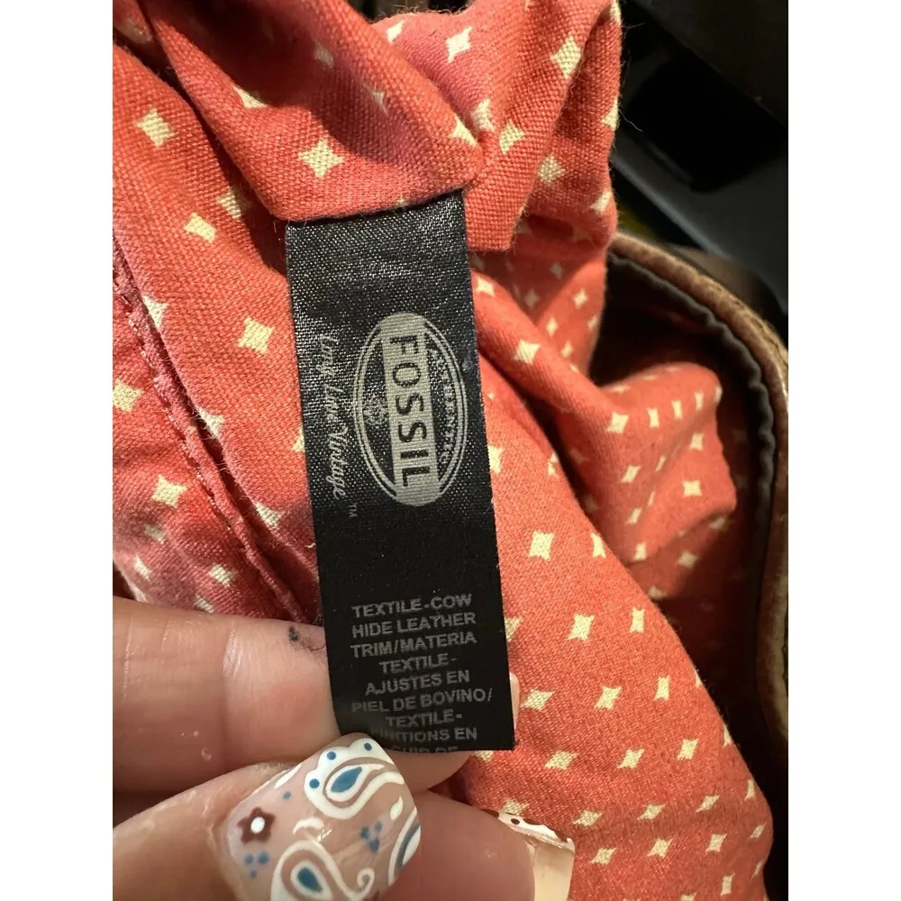 Fossil Key-Per Quilted Floral Fabric Cow Hide Leather Trim Shoulder Bag Tote - Image 7