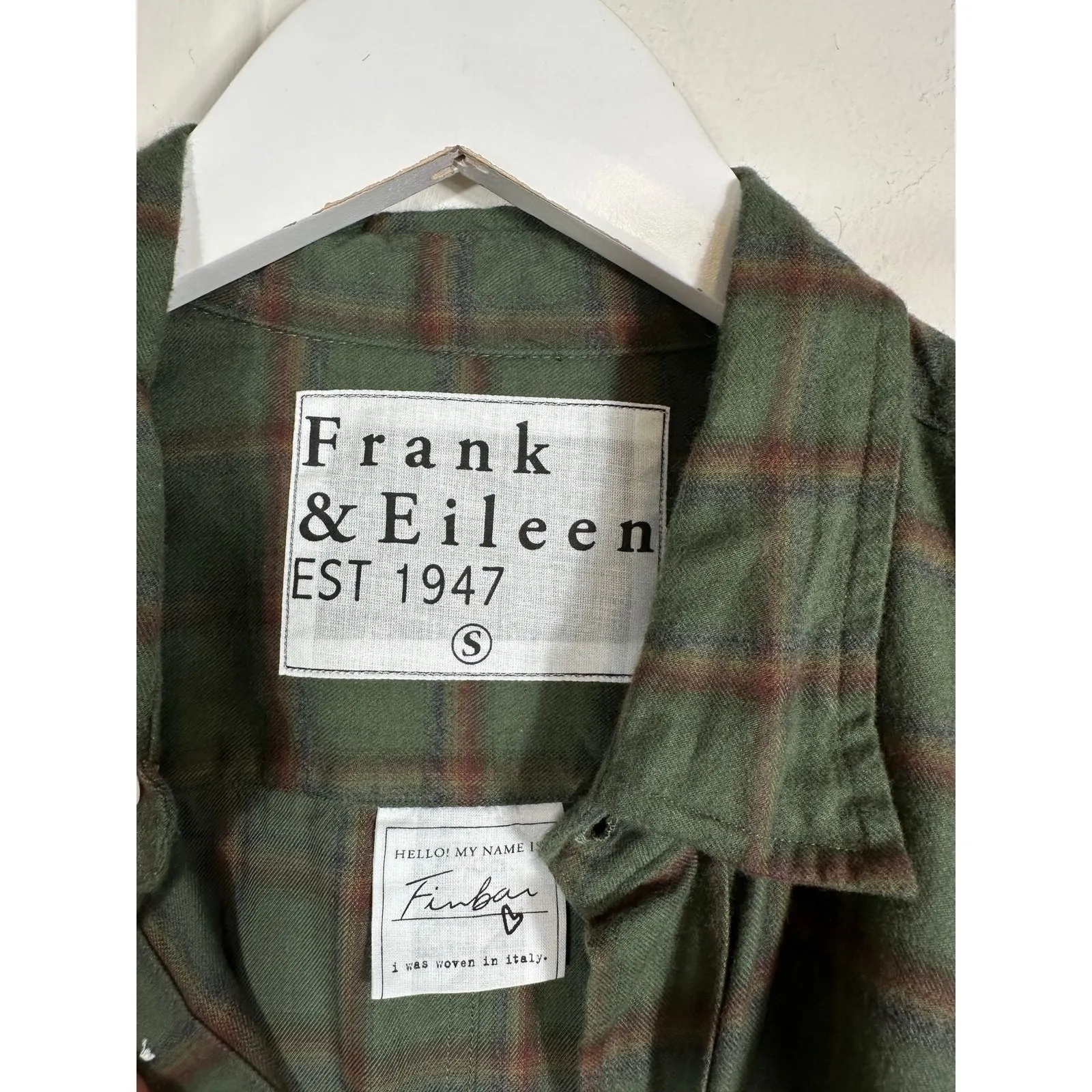 Frank & Eileen Finbar Plaid Flannel Shirt Size Small Green Relaxed Button Down - Image 5
