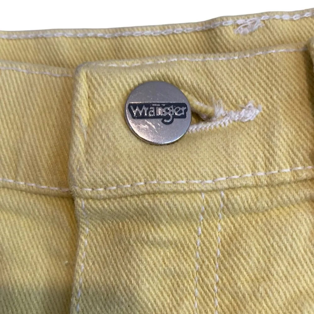 Vinteage 90s Wrangler High Waist Yellow Cotton Denim Straight Leg Jeans 25x28 - Image 12
