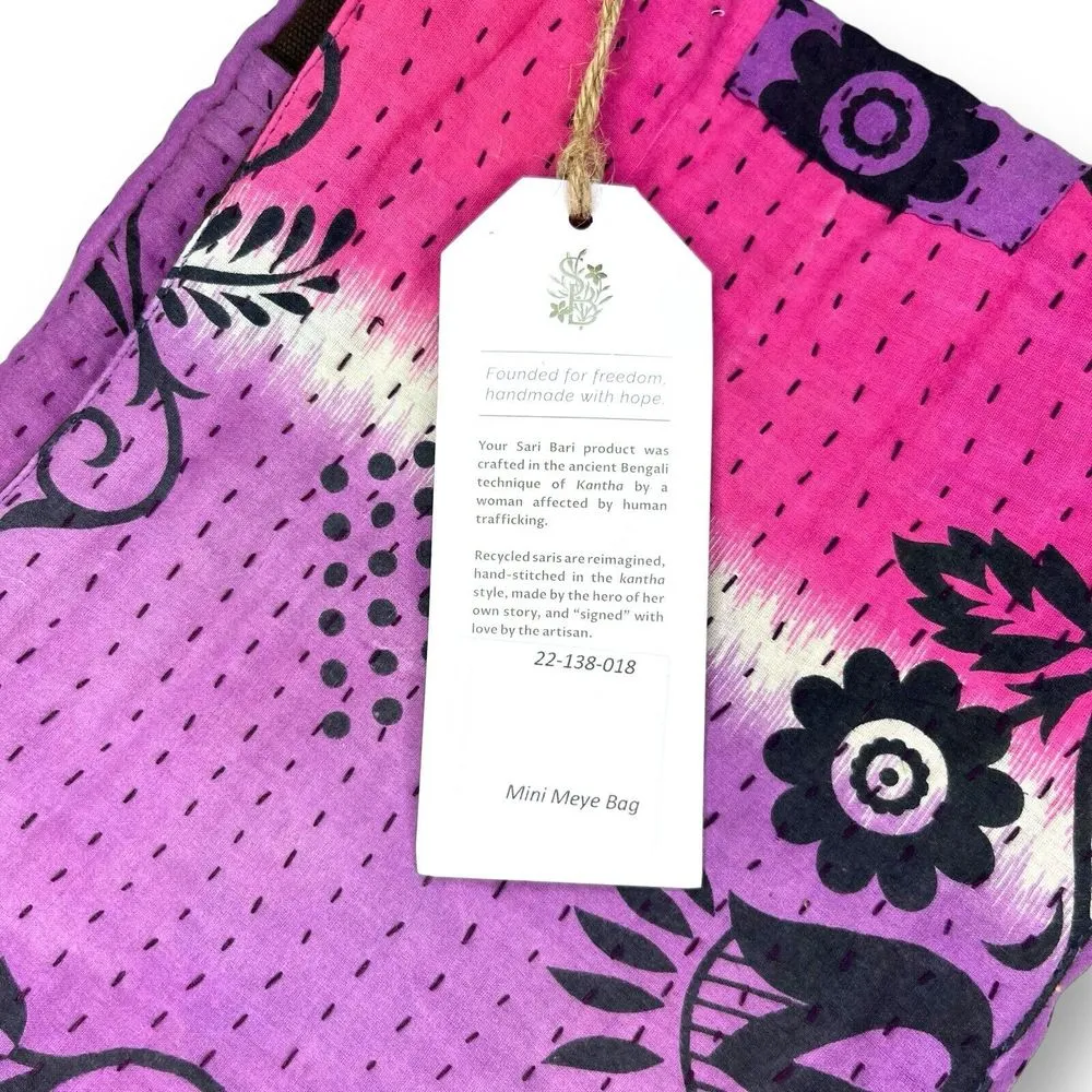 New Sari Bari Crossbody Satchel Bag | Vintage‎ Sari Purse | Handmade | India Pink - Image 4