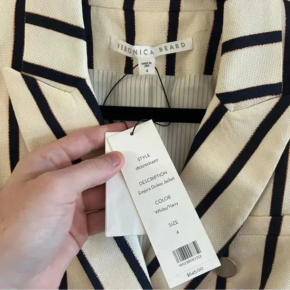 *125 NWT Veronica Beard Striped Empire Dickey Jacket Size 4 - Image 9