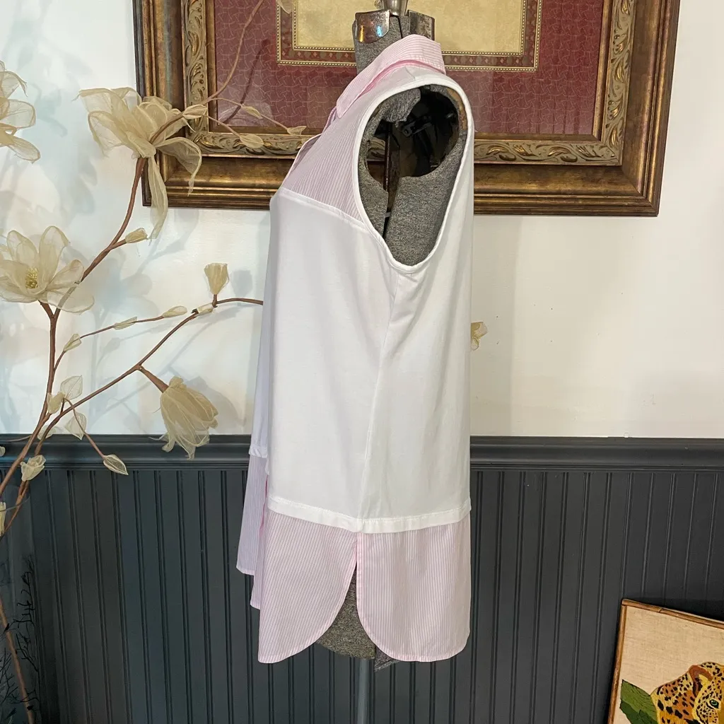 Hinson Wu Lea Foundation Layering Collared Shirt – Pink & White Stripe Sz L 💛🎀 Size L - Image 4