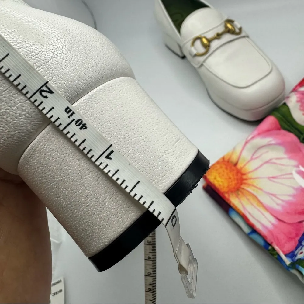 Gucci Houdan 15 Horsebit Platform Loafer Pump in White Leather Size 35.5 EU - Image 12