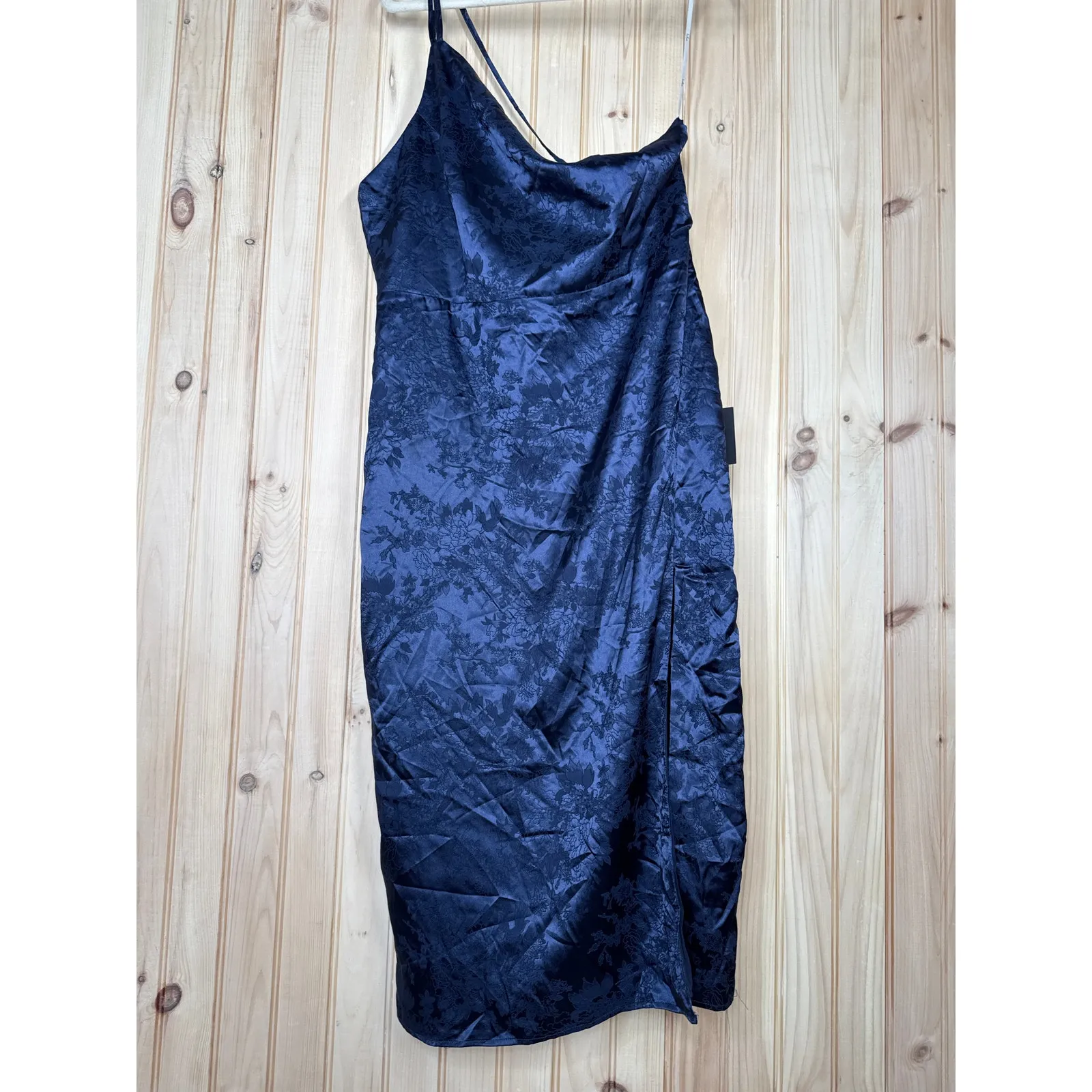 NWT Lulus Desirable Dream Navy Blue Satin Jacquard Halter Neck Midi Dress Sz XL - Image 2
