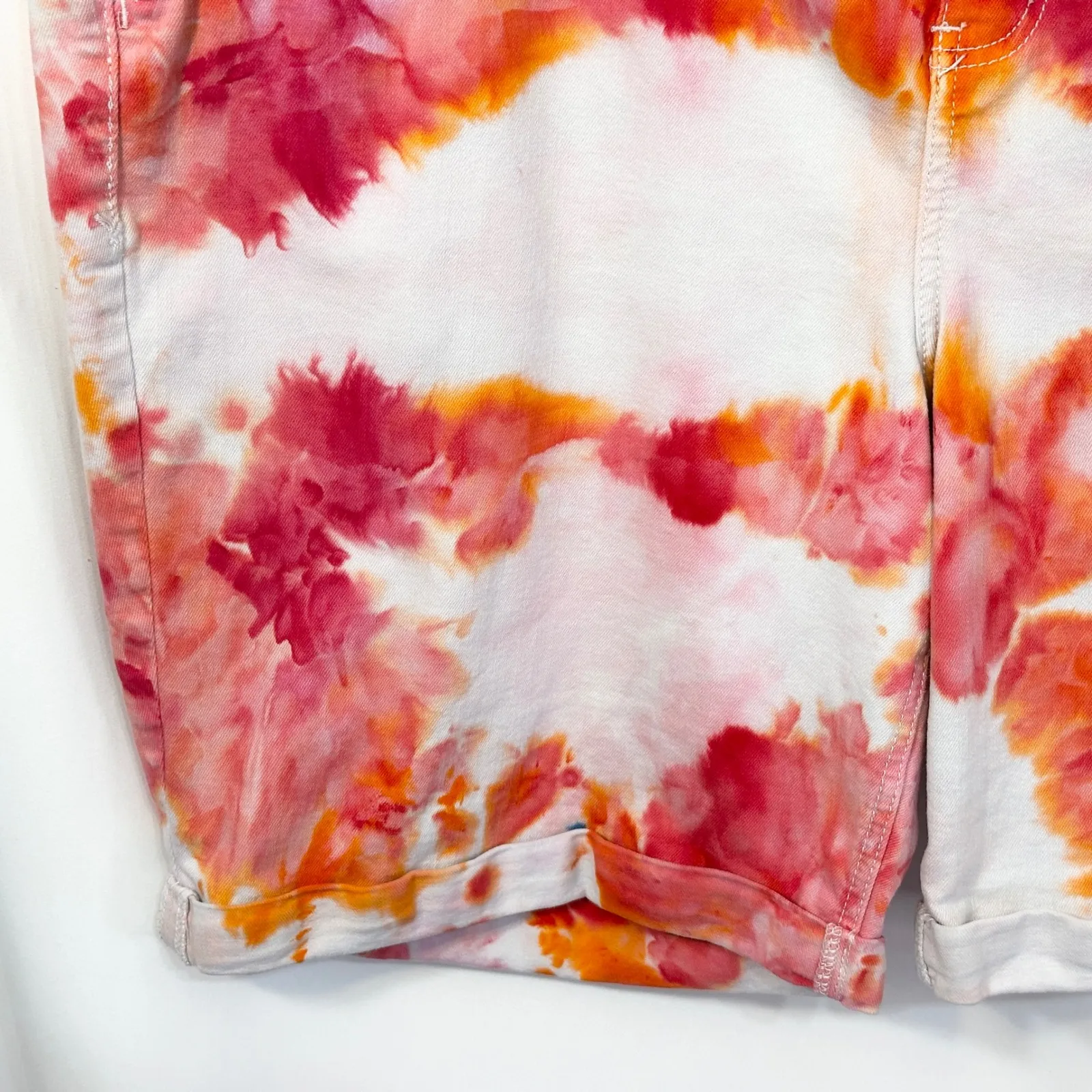 Lane Bryant Plus Size 28 Bermuda Shorts Handmade‎ Tie Dye Pink Orange Denim 1123 - Image 5