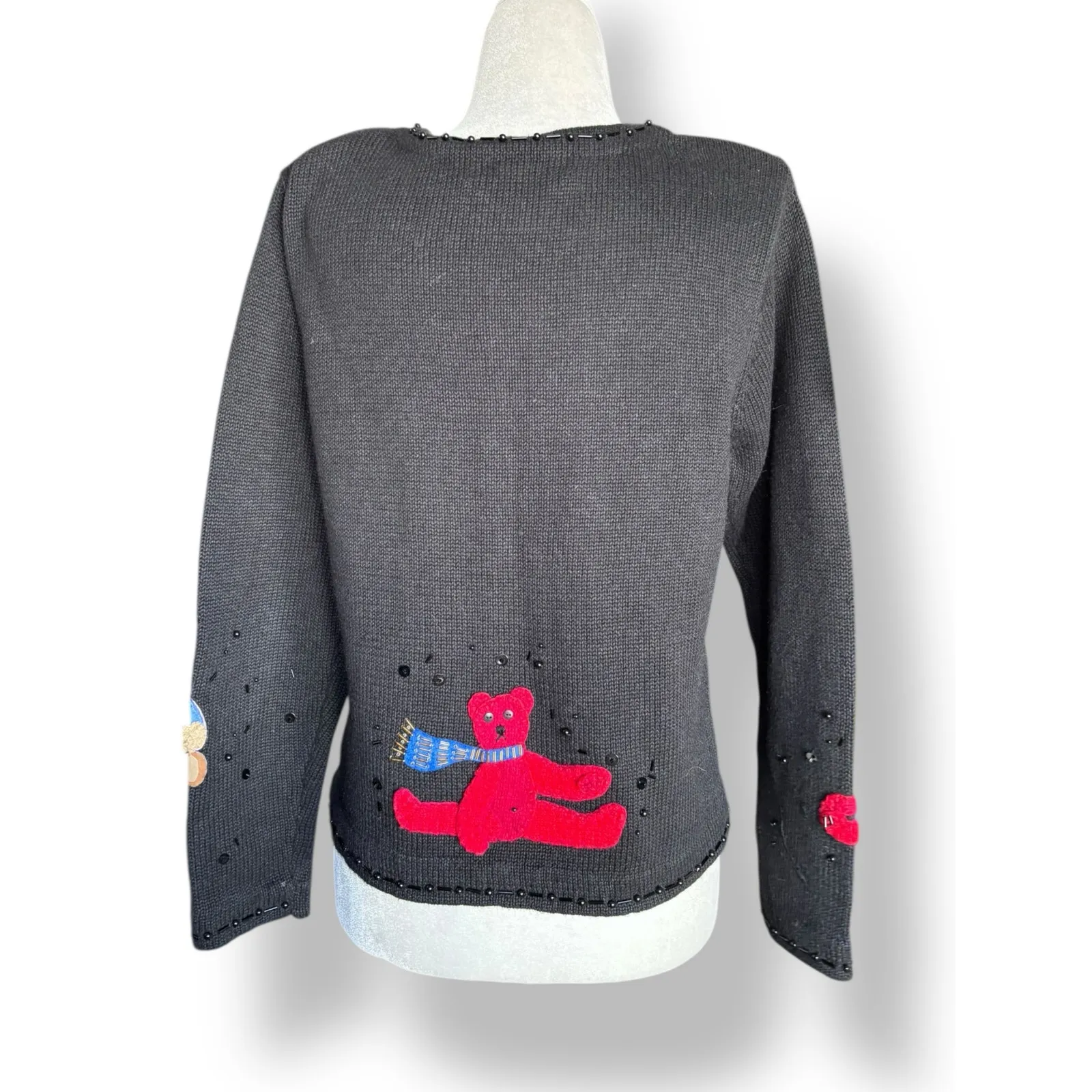 Vintage Susan Bristol Teddy Bear Applique Black Knit Cardigan Sweater Petite Size undefined - Image 4