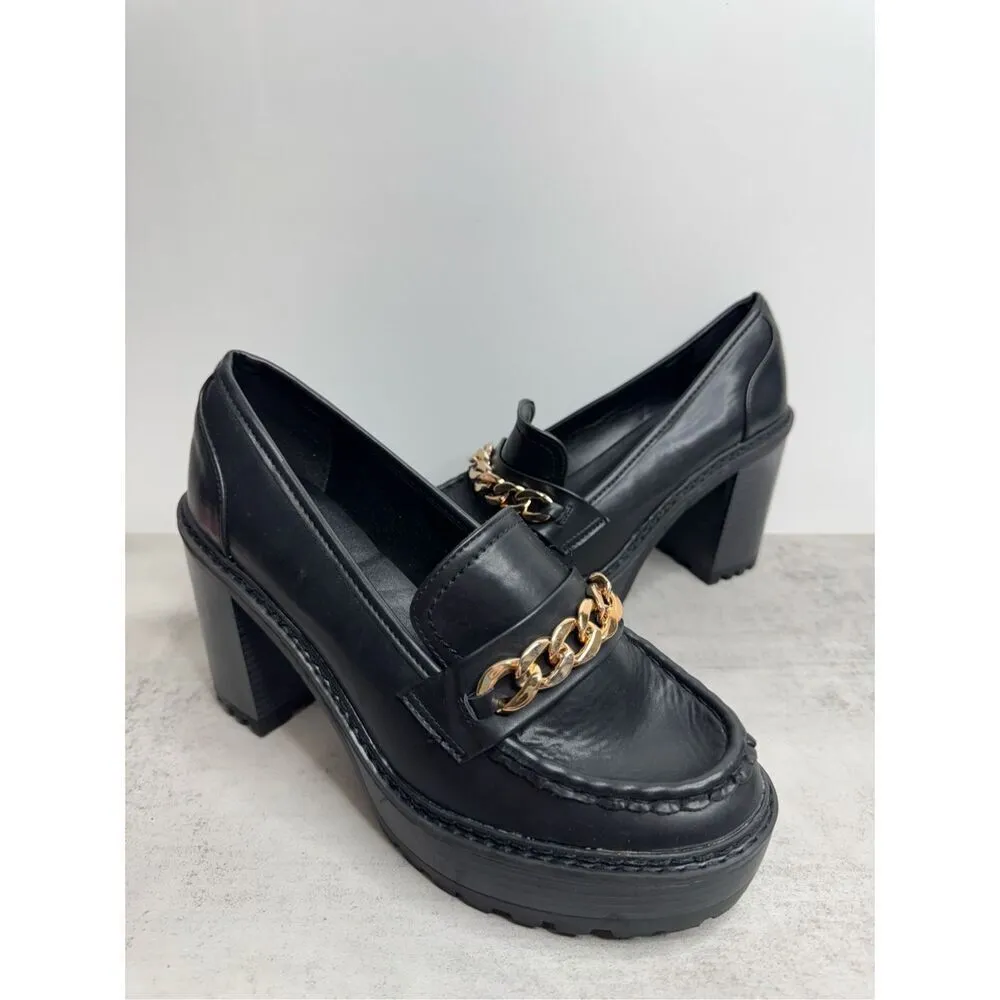 New York & Company Heeled Loafers Size 10 Black Block Heel Retro Rubber Platform - Image 5