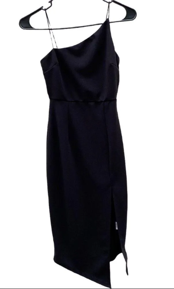 Princess Polly sz 4 black Aero Asymmetrical One Shoulder knit Midi Sheath dress - Image 2