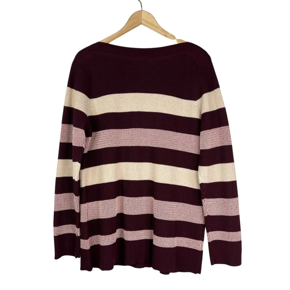Market & Spruce sweater XXL burgundy stripe waffle weave pullover crew NEW - Image 3