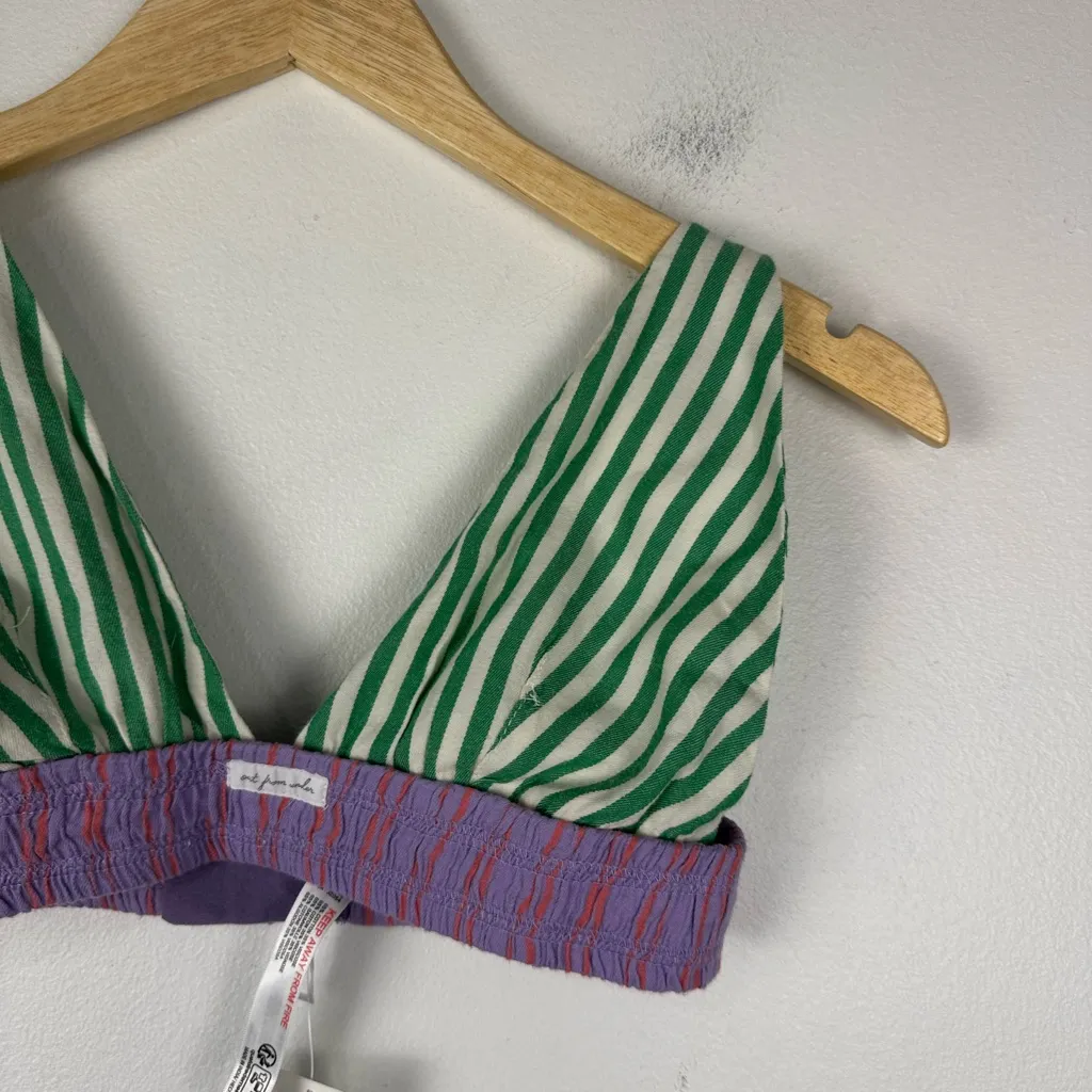 Urban Outfitters Green and Purple Striped Boxer Triangle Bralette Women’s Sz XS - Image 3