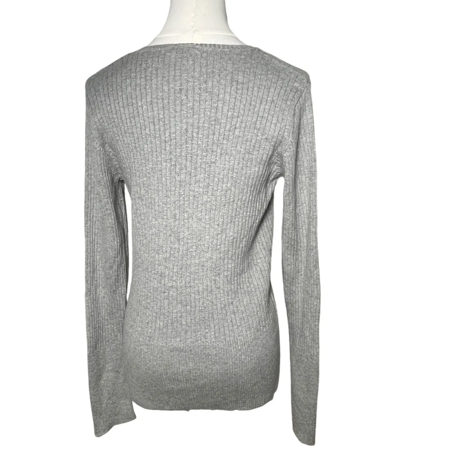 Y2K Ribbed Button Front Knit Cardigan‎ Heather Gray GAP Women S 2006 - Image 4