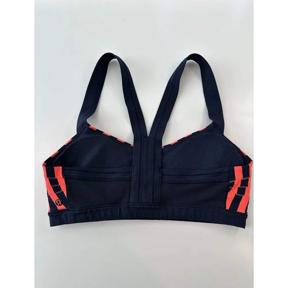 LULULEMON Womens Sports Bra Cardio Kick Sea Stripe Light Flare Inkwell Navy Blue Size 8 - Image 3