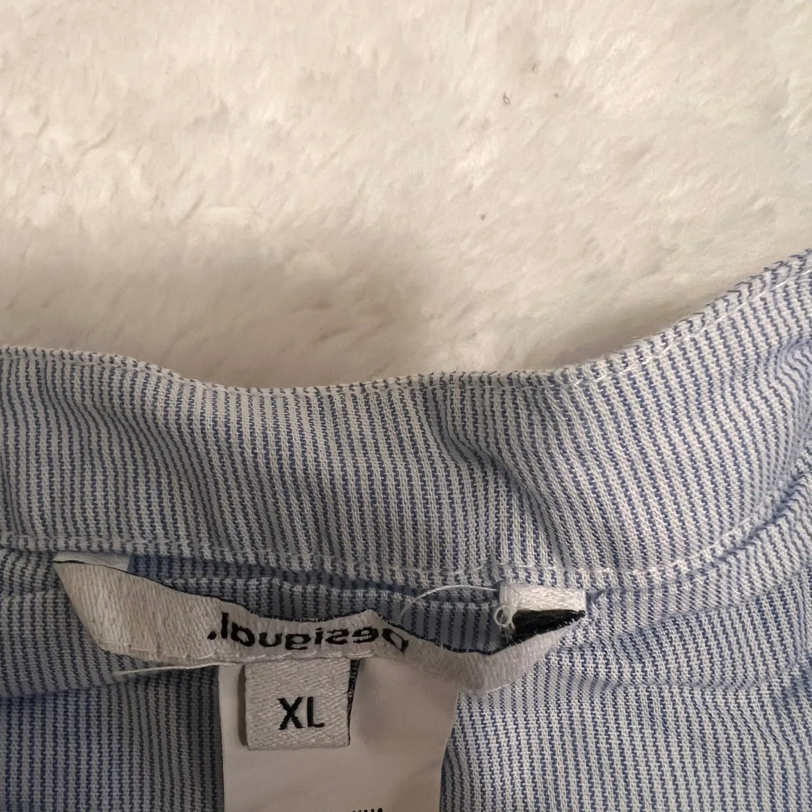 Desigual Striped Embroidered Patch Button Up Shirt Blue Long Sleeve Collared NWT - Image 15