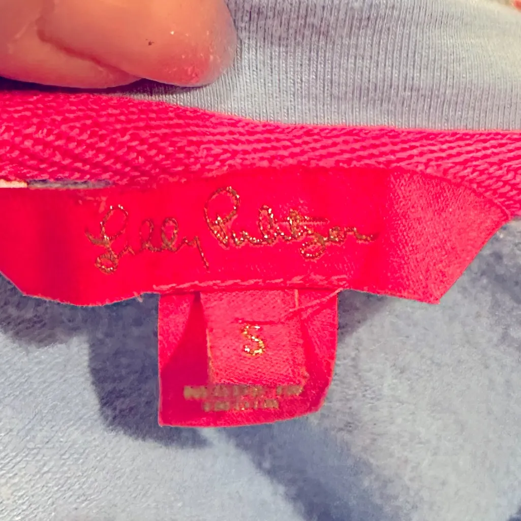 LILLY PULITZER SUZY SCALLOPED BLUE PINK RUFFLE TRIM CREW NECK SWEATSHIRT Size S - Image 10