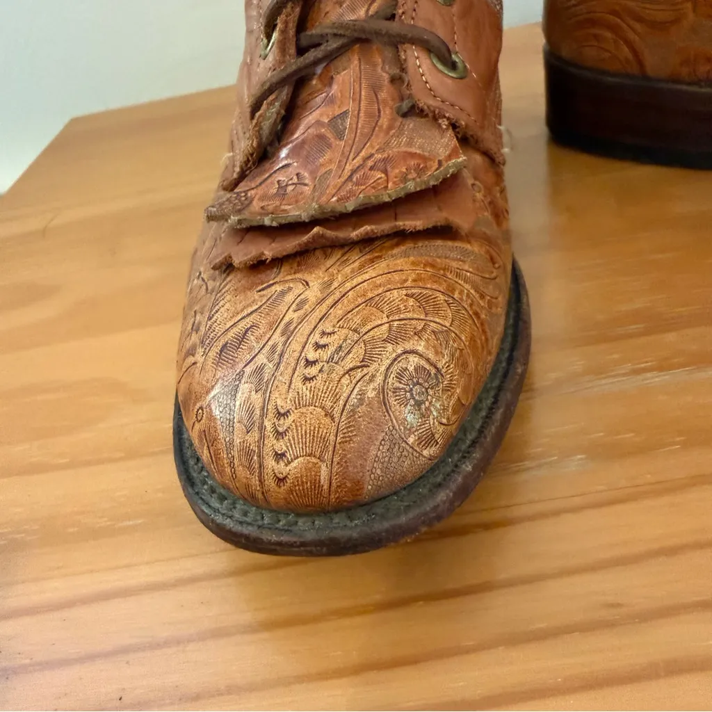 Rare Vintage Larry Mahan Leather Kiltie Lace Up Western Boots Brown Size 8.5 - Image 8