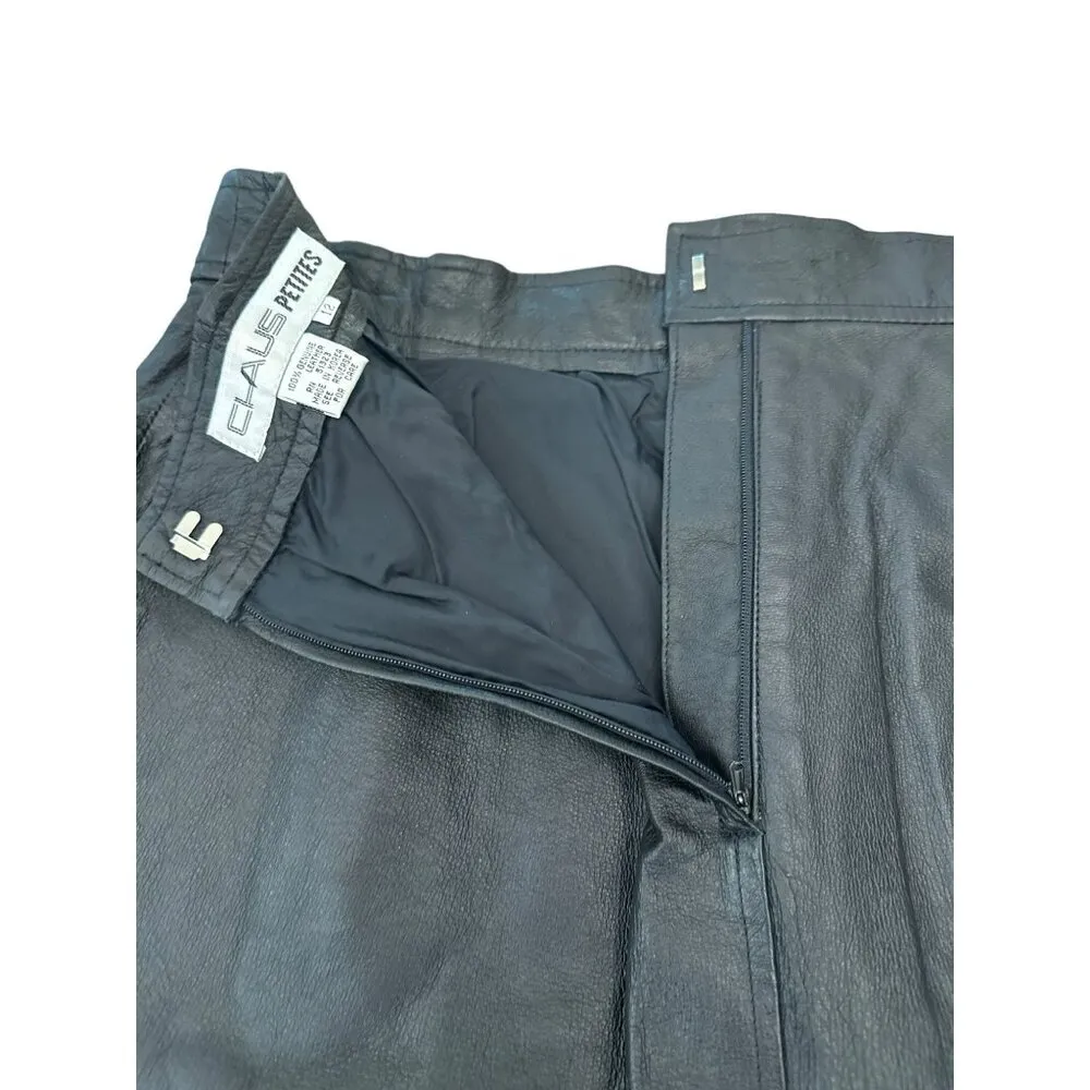 Vintage Black Leather Pencil Skirt size 12P Chaus Straight 12 Petite Women's - Image 5