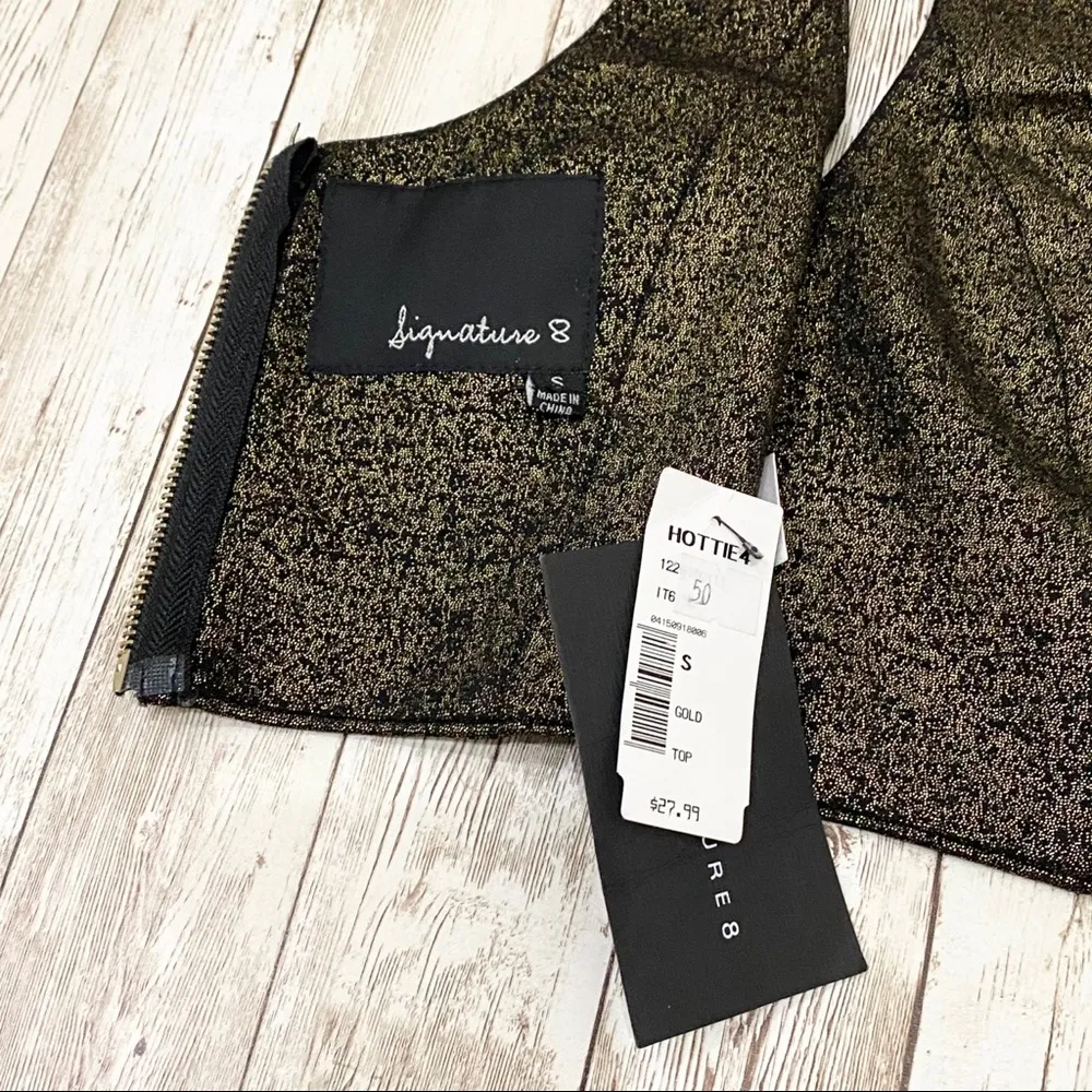 Plunging V Neck Metallic Crop Top S Gold - Image 12