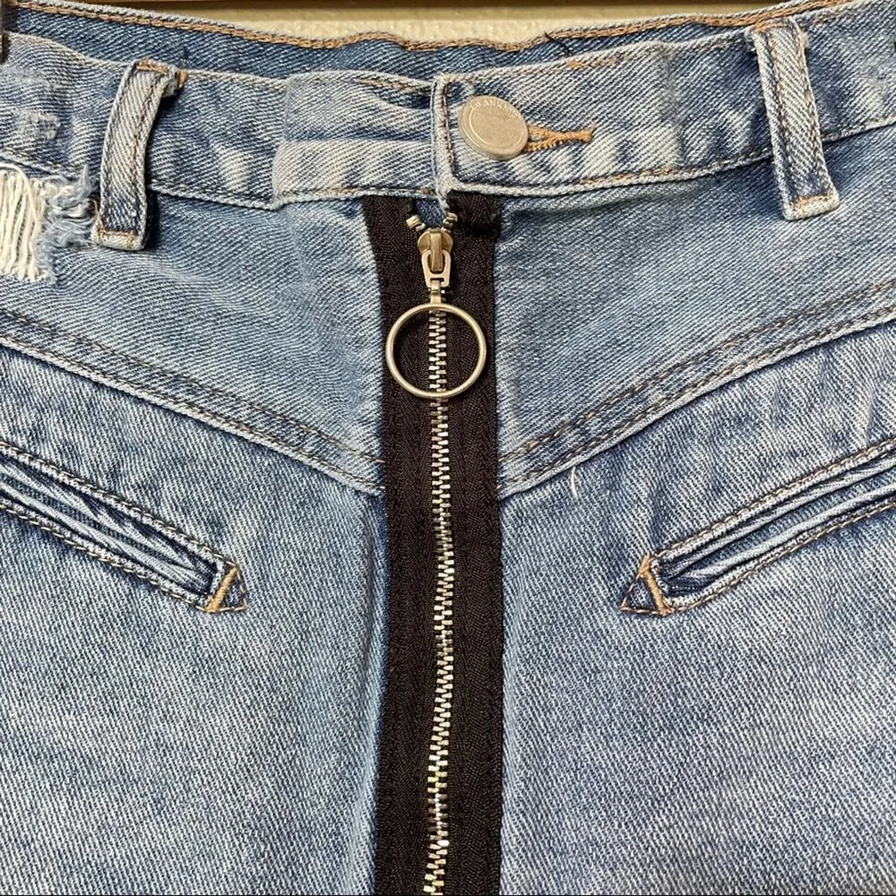 Blank NYC Zippered Front Distressed Denim Mini Skirt Jean Womens 24 Festival Zip - Image 6