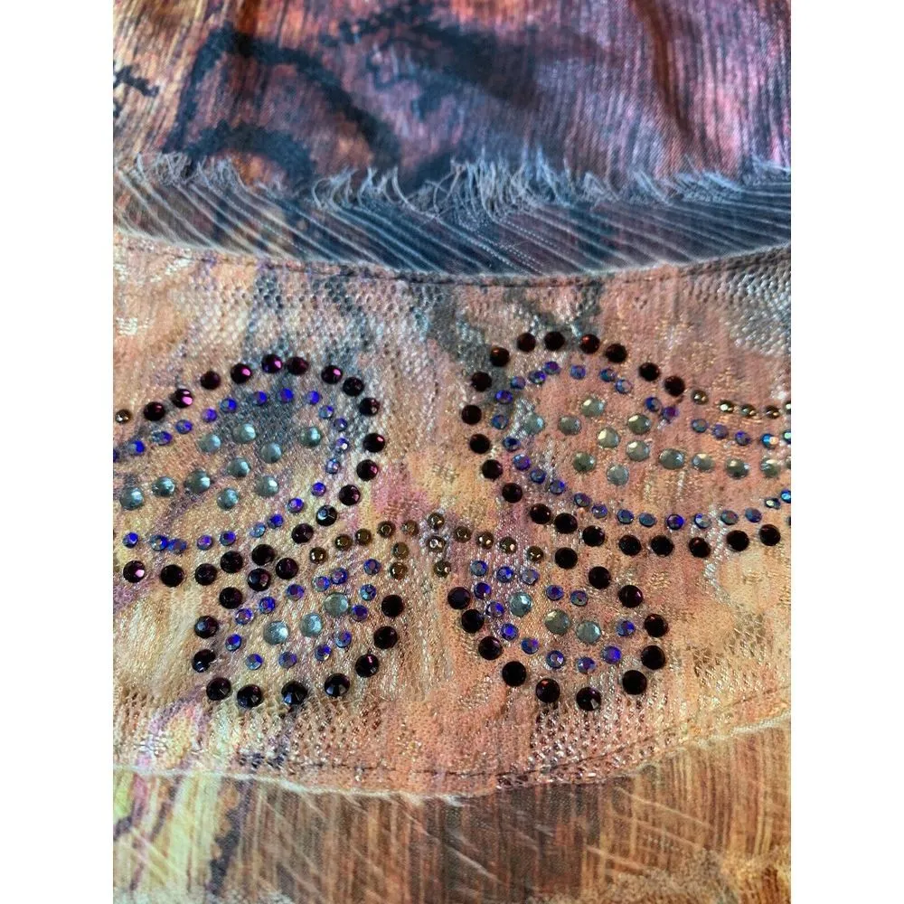 Chicos 0 Blouse Top Small Brown Floral Stretch‎ Embellished Lace Feathers Shirt - Image 8