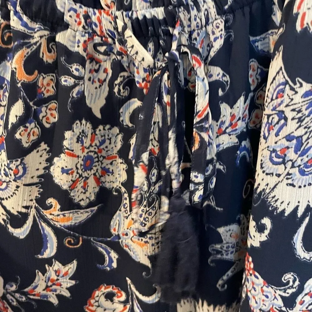 Lucky Brand navy floral ruffled off shoulder dress size m - Image 6