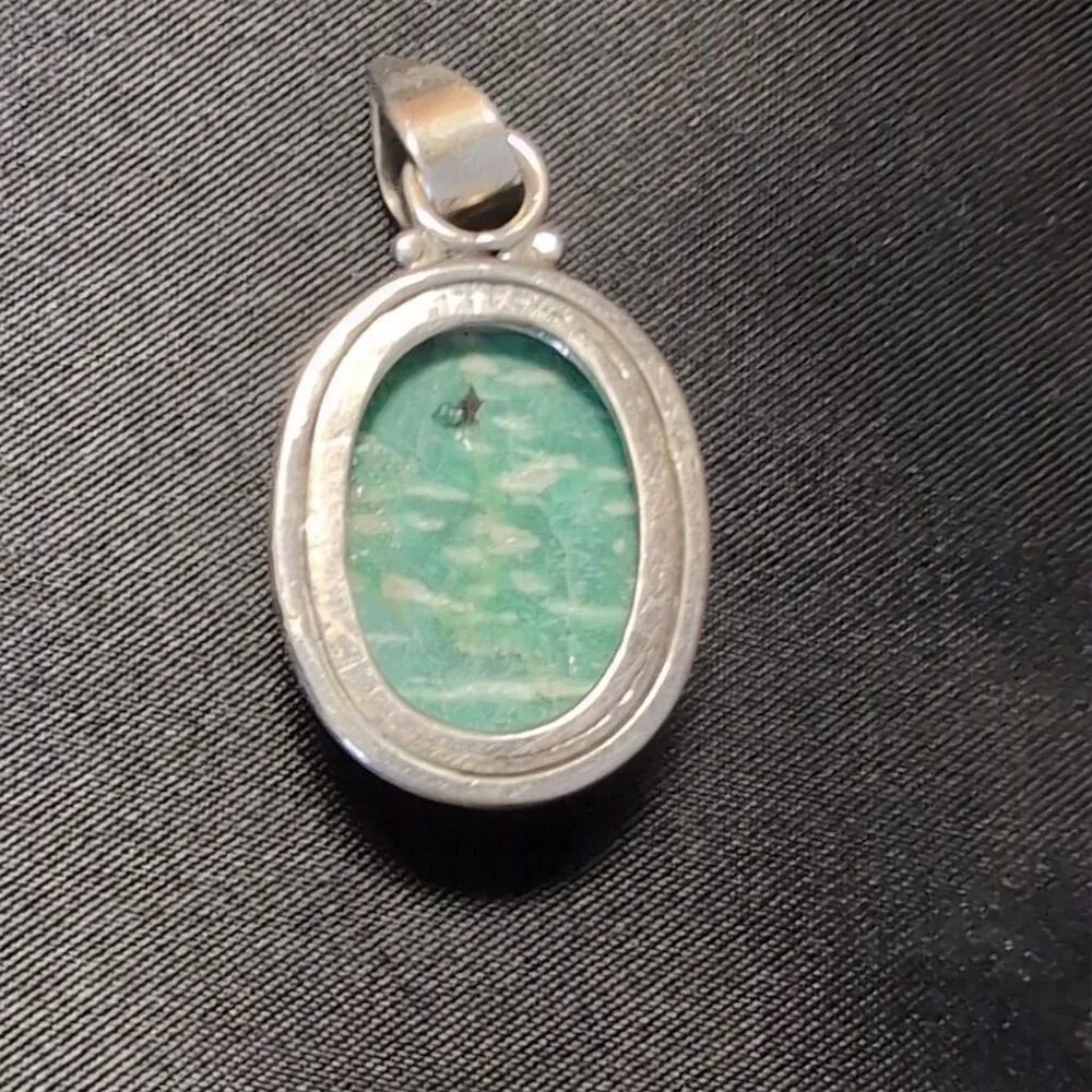Green Amazonite Oval Cabochon Pendant 925 Sterling Silver - Image 3
