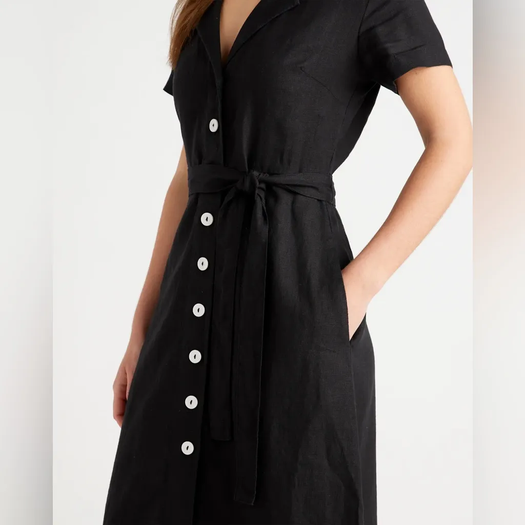 NWT Quince 100% European Linen Button Front Black Dress Sz XL - Image 2