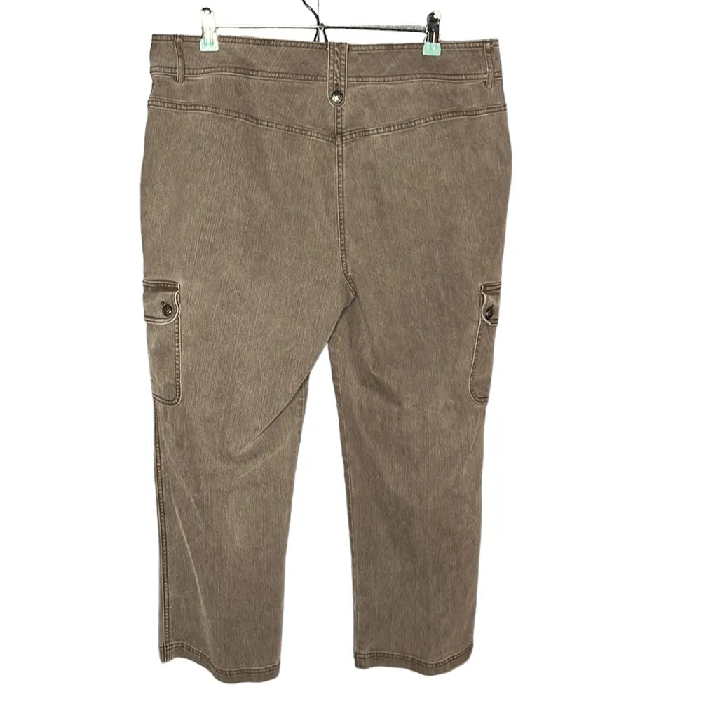 St. John Green Cargo Pants Straight Crop Jeans Cotton Stretch Size 14 High Rise‎ - Image 2