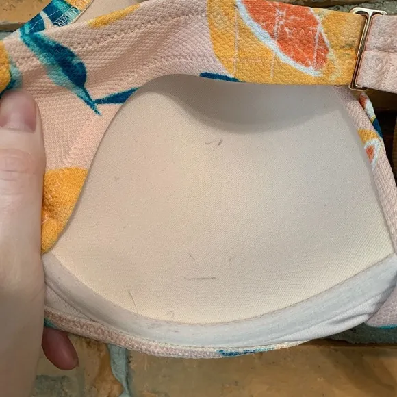 Shade & Shore Citrus Print Bikini Top Womens‎ Size 36D Pink Tie Front Padded - Image 5
