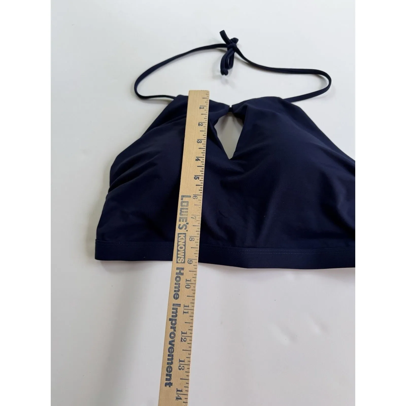 Athleta High Neck Keyhole Swim Bikini Top Size XL Navy Blue Tie Back Cups - Image 7