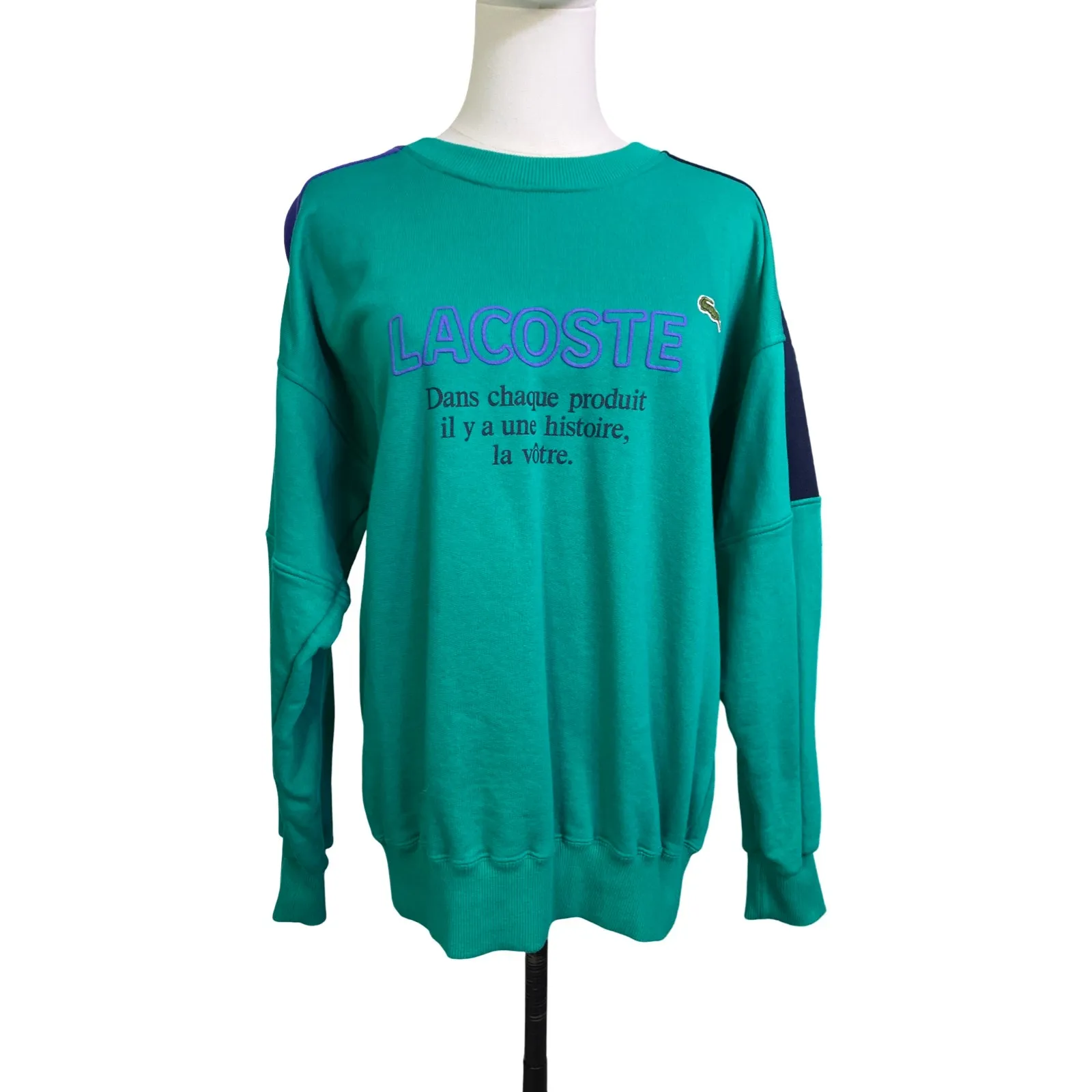 Lacoste Chemise Colorblock Crewneck Sweatshirt Green Purple Logo Embroidery 4 - Image 2